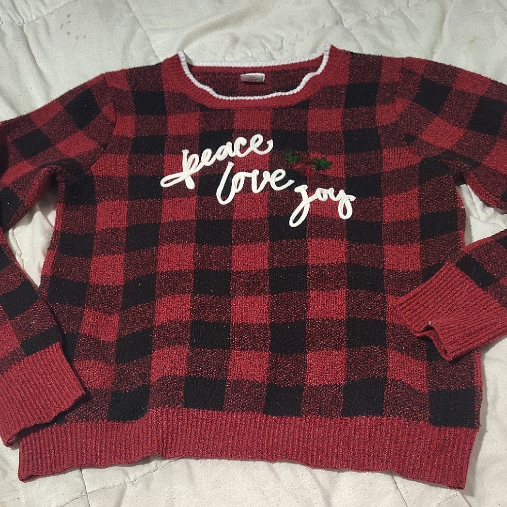 Holiday Time Red and Black Buffalo Plaid "Peace Love Joy" Kids Sweatshirt